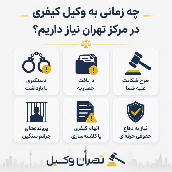 چه زمانی به وکیل کیفری در مرکز تهران نیاز داریم